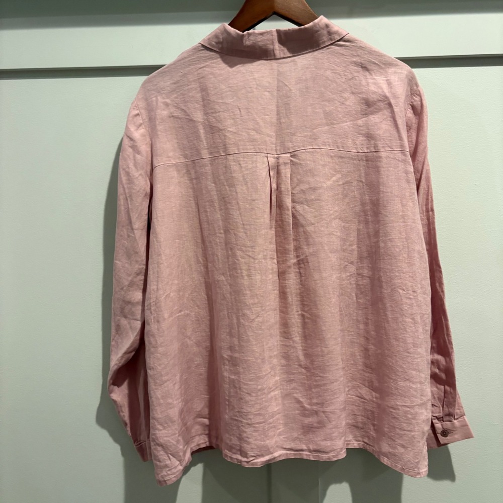 Eileen Fisher Linen Shirt Large Pink Lilac Organic Linen Long Sleeve Button Up - Picture 8 of 12